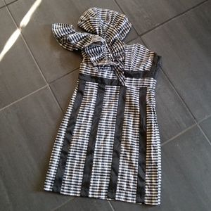 One Shoulder Ruffle Back and White Mini Dress